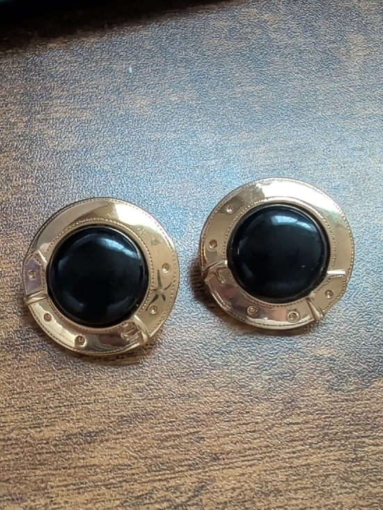 Versace Jewelry - Ginnie Johansen Gold and Black Round Statement Pierced Earrings